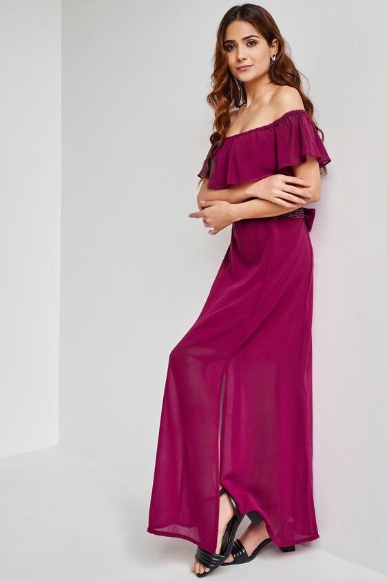 Teal Flared Solid Gown, Pink, image 2